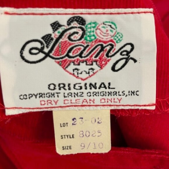 Vintage 80's Lanz Originals Cottagcore Red Corduroy Bib Front Midi Dress Small - Picture 2 of 10